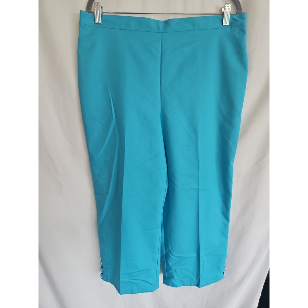 Alfred Dunner Capris Women 12 Turquoise Excellent Pull On Studded Lattice Hem